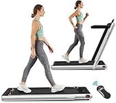 COSTWAY 2 in 1 Folding Treadmill, Under Desk Motorized Treadmill with Remote Control, Bluetooth Speaker and LED Display, Installation-Free Jogging Walking Machine Speed up to 12km/h (Silver)