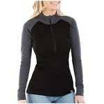 MERIWOOL Womens Base Layer 100% Merino Wool Midweight 250g Half Zip Sweater for Women, Gray Black, Small