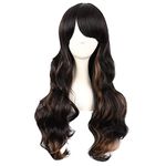 MapofBeauty 28 Inch/70 cm Charming Women Side Bangs Long Curly Full Hair Synthetic Wig (Black Mixed Brown)