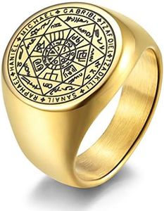 INRENG Men's Women's Stainless Steel The Seals of The Seven Archangels Ring Protection Amulet Jewelry Gold Size 11