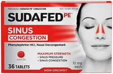 Sudafed PE Sinus Congestion Maximum Strength Non-Drowsy Decongestant Tablets, 36 ct