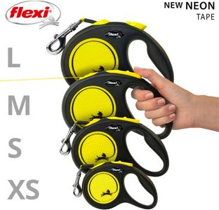 Flexi New Neon S Retractable Dog Lead, 5m Tape – Small