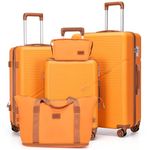 Cosbarn Luggage Sets 5 Piece Suitcases with Wheels, Suitcase Set ABS Hard Case Luggage with TSA Lock Spinner Wheels Durable Travel Luggage(Orange, 5-Piece Set(20"/24"/28"))