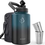 BUZIO One Gallon Vacuum Insulated Jug, Insulated Beer Growler, 18/8 Food-grade Stainless Steel 128oz Water Bottle Comes with Two Stainless Steel Cups Thermo Canteen Mug,Indigo Crush