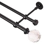 BOOM JOG 3/4 Inch Double Curtain Rods Window Rod, Acrylic Diamond Finials, 66 to 120 Inches,Black