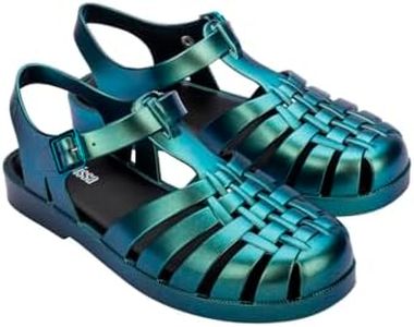 Melissa Possession Jelly Sandals for Women - The Original Jelly Shoes, Fisherman's Sandals with Adjustable Strap and Side Buckle, Magic, Black/Metallic Green, 8