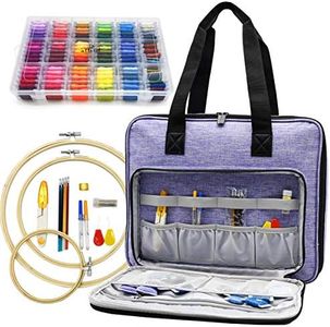 ATTERET Embroidery Cross Stitch Starter Kit, 108 Threads, 3 Hoops, Purple
