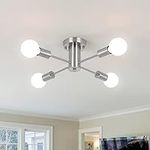 LJHhowe 4 Lights Brushed Nickel Ceiling Light Sputnik Chandelier Semi Flush Mount Ceiling Light Fixture Mid Century Modern Ceiling Lamp Lighting Bedroom Dining Room Foyer Kitchen Living Room