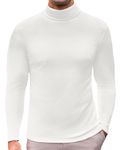 Ekouaer Men's Turtleneck Long Sleeve Shirts Turtle Neck Basic Lightweight Undershirt Thermal Casual Sweater White M