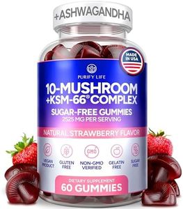 Sugar-Free Mushroom Complex Gummies - Potent 10x Mushroom Supplement with Lions Mane, Chaga, Reishi, Cordyceps (2500mg) Natural Stress Support, Calm Gummies, Nootropic Supplement, No Sugar or Pills