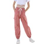 Rolanko Girls Cargo Jogger Pants Pink Casual Elastic Waist Trousers for Kids Hiking Outdoor Hip Hop Clothes (Light Pink, 10-12)