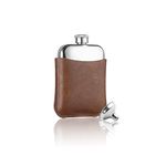 HIPLE® 6oz Hip Flask Gift for Him with Free Hiple Handkerchief Premium Tan PU Leather Sleeve and Stainless Steel Funnel Gift for Him Groomsmen Gift Hip Flask for Men Whisky Flask