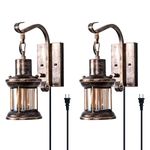 Rustic Wall Light, 2-in-1 Oil Rubbed Bronze Vintage Wall Light Fixtures Hardwired Plug in Industrial Glass Shade Lantern Lighting Retro Lamp Metal Wall Sconce for Home Bedroom Dining Room cafe(2 pack)