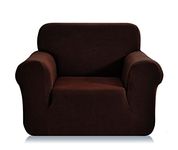 SAMSTEX Stylish 1 Seater Sofa Cover Stretch 1-Piece High Stretch Armchair Cover Machine Washable Non Slip Sofa Slipcovers Thick Soft Armchair Sofa Protector (1 Seater, Chocolate)