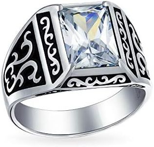 Bling Jewelry Personaliza El Anillo De Compromiso De Corte Esmeralda Con Circonia Cúbica Aaa CZ Para Hombres En Dos Tonos Oxidados De Plata .925 Hecho A Mano En Turquía Y Personalizable
