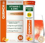 Quench Vitamin C & Zinc Effervescent Tablets - 1000mg, Sugar-Free, Immune Support Supplement, Includes Electrolytes, Orange Flavor Fizzy Drink - 30 Count