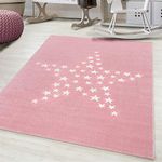 Bravich Kids Nursery Rug Extra Large Pink/White Stars Design Pastel Colours Super Soft Thick Anti-Allergic Children's Bedroom Nursery Area Rug 160x230 cm (5ft3 x 7ft7)