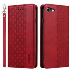 LOLFZ Case for iPhone 6 Plus iPhone 6S Plus, Leather Flip Wallet Case Card Slots Kickstand Wrist Strap Protective Magnetic Phone Case Cover for Apple iPhone 6 Plus/6S Plus - Red