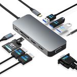 Docking Station Dual Monitor, USB C to Dual HDMI Adapter, USB C Docking Station Dual Monitor, Dual Monitor Adapter, USB C Hub 10 in 1 Docking Station 3 Monitors with HDMI/VGA/PD/USB/SD/TF/3.5mm Audio