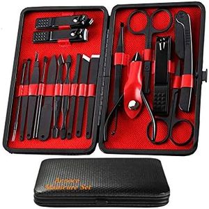 Manicure Set Men, Manicure Set Professional 18 Pcs Mens Grooming Kits Aceoce Stainless Steel Nail Care Tools with Luxurious Travel Case Pedicure Kit Gifts