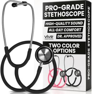 Vive Precision Dualhead Stethoscope - Dual Head Diaphragm Bell for Nurses, ER, Cardiology, Veterinary, Fetal Pediatrics Blood Pressure Kit - Double Barrel Chestpiece Device for Doctors, Students