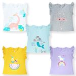 YUV Infant Baby Girls Cotton Printed Regular Fit Tshirts (Pack Of 5) - 9 To 12 Months, Lilac, 9-12 Month