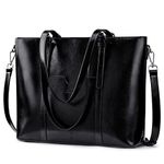 S-ZONE Women Genuine Leather Laptop Tote Bag Office Shoulder Handbags Briefcase 15.6 inch Computer Work Purse