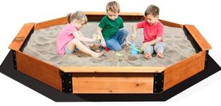 FUNTOK 85''x85''x9'' Octagon Sandbox for Kids, Large Natural Wooden Sandpit with 4 Benches, Bottom Liner, PVC Cover, 198 Lbs Weight Capacity, Sand Box for Backyard, Patio, Outdoor Play