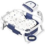 Multipurpose Collapsible Baby Bathtub for Infant/toddles, Portable Travel with Cushion Pad and Non-Slip with Thermometer, Bathtub with Drain Hole, Space Saving for baby 0-3 years or Pets Bathing(Blue)