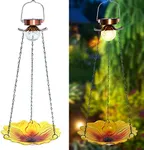 ALLADINBOX Solar Hanging Bird Bath for Outdoors 24 inch Glass Bird Feeder Sunflower Tray Crackle Ball Light Waterproof Yard Garden Decoration