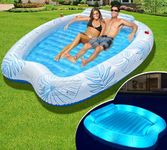 Sinbyuer Inflatable Tanning Pool Lounger Float, Solar Powered Large Inflatable Tanning Bed Float with Colorful Light, Sunbathing Pool Tanning Floats for Adult with Cup Holder, Suntan Tub Pool Floats