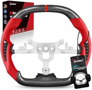 TESFEEL Steering Wheel for Chevy Corvette C6 2006-2011, Real 3K Carbon Fiber, Double D-Shape Flat Top & Bottom, Red Nappa Perforated Leather with Black Carbon Inlays, Fits for Base/Z06/ZR1/Grand Sport