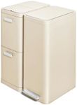 Caraway Slim Trash and Recycling Duo - Stainless Steel 13 Gallon Step Trash Can and 2-Drawer Recycling Bin - Cream