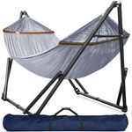 Tranquillo Hammock 600 lbs Capacity, Instant 20s Foldable Hammock Stand, 3-Year Warranty Hammock with Stand, Double Camping Hammock, Portable Hammock No Screws, Premium Spreader Bar Hammocks, Grey