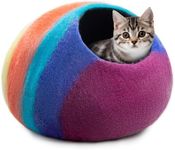 Premium Felt Cat Cave Bed – Cats Curl Into Instantly - Wool Kitty Beds Handcrafted Kitten Caves Bed for Indoor Cats - Made from Merino Wool by Woolygon (Rainbow Twist)