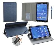 Emartbuy® iRULU Walknbook W2 Mini 8 Inch Tablet PC Universal (7-8 Inch) Dark Blue Premium PU Leather Multi Angle Executive Folio Wallet Case Cover Grey Interior With Card Slots + Blue Stylus