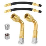 Tyre Valve Extension Adapter, 90 Degree Valve Extension and 180 mm Flexible Rubber Tyre Valve Extension Copper Valve Adapter Angle Valve Extension for Car Motorcycle Bicycle Scooter