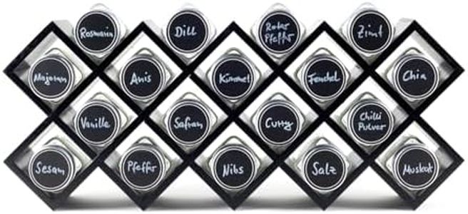 Hanseküche Portaspezie in legno - certificato FSC® - portaspezie per la credenza con 18x barattoli di spezie, etichette e penna (nero)