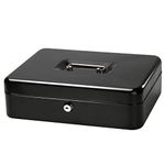 Jssmst Large Cash Box with Key Lock - Durable Metal Cash Box with Money Tray, 11.81 x 9.84 x 3.46 inches (X-Large, Black)