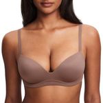 DOBREVA Women's Push Up Bra Plunge Wireless Comfortable T Shirt Padded Bras Brown Purple 38B