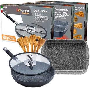 DaTerra Cucina Nonstick Italian Bundle – Roasting & Lasagna Pan, 11" Frying Pan with Lid, 5-Piece Olive Wood Cooking Utensils Set – Oven Safe, PTFE & PFOA Free - Made in Italy, Ceramic