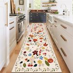 U'Artlines Runner Rug for Hallways Kitchen Runner Rug 2'6" x 10' Colorful Soft Non Slip Washable Runner Rug Boho Floral Floor Carpet Runners for Entryway Laundry Room Bathroom Beige