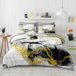 Bedbay Black and Gold King Comforter Set 8 Pcs Marble Bedding Lightweight Summer Comforter King Size Metallic Gold Texture Abstract Artwork Watercolor Bedding Down Alternative Duvet Set(Ink,King)