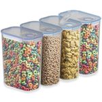 ZENO Cereal Containers for Storage 4 x 4 Litre | Dishwasher Safe Storage for Cereals | Pasta | Rice | Dry Foods | Pet Food | Coffee | Flour | Easy Grip Handle | Easy Open Pour lid | Removable Lid