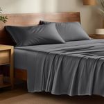 Bare Home 100% Rayon Made from Bamboo Luxury Queen Sheet Set - 5 Piece Bedding Set - Deep Pockets - Cooling Sheets - Breathable - Easy Fit - Soft Bedding Sheets & Pillowcases (Split King, Grey)