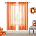 Autumn Fall Decor Orange Sheer Curtains for Kids Boys Bedroom 63 Inches Long Rod Pocket 2 Panels Set Thanksgiving Havest Drapes for Dining Room Kitchen Living Room Window Treatments 63 Inch Length