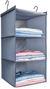 DonYeco Hanging Closet Organizer and Storage 3-Shelf, Easy Mount Foldable Hanging Closet Wardrobe Storage Shelves, Clothes Handbag Shoes Accessories Storage, Washable Oxford Cloth Fabric, Gray