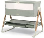 Mamas & Papas Lua Bedside Crib, Removable Bassinet, Drop-down Sides, includes Mattress, 0-6 Months, Sage