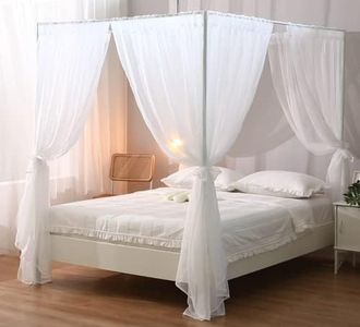 WANFASO White Canopy Bed Curtain for Queen Bed, Soft Bed Canopy Scarf for Girls Adults (Queen, White)