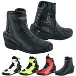 PROFIRST Genuine Leather Motorbike Armoured Boots Motorcycle Short Ankle Protection Boot Shoes Anti Slip Racing Sports CE Approved (Black, UK Footwear Size System, Adult, Men, Numeric, Medium, 9)
